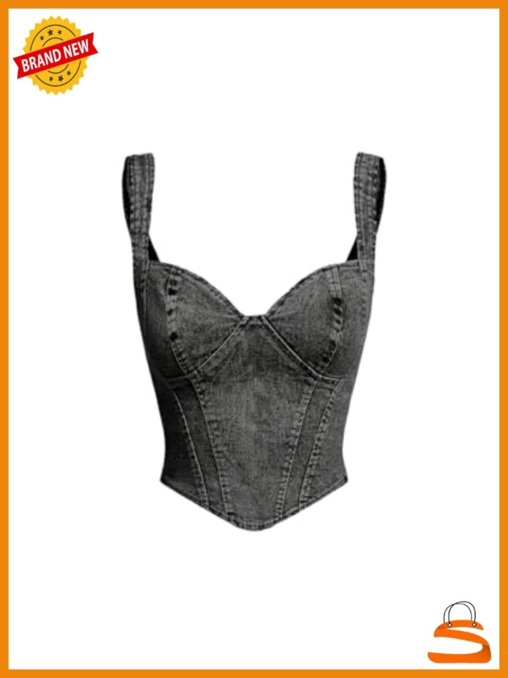 Denim Sleeveless Crop Top V Neck Asymmetrical Hem Fitted Jean Corset Bustier